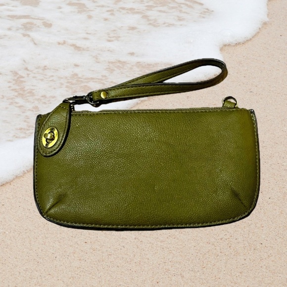 Joy Susan Olive Green Leather Wristlet - Picture 1 of 6